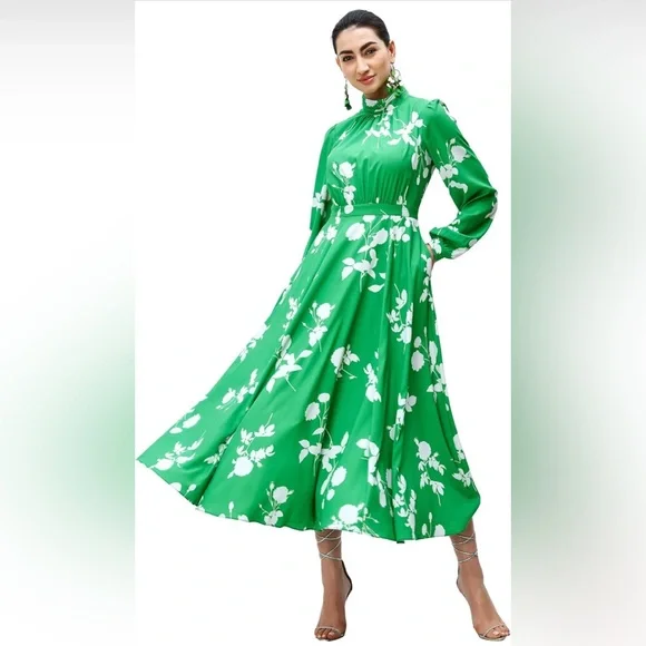 eShakti Floral high neck Long Sleeve Dress NWOT Cottagecore garden party - Picture 2 of 13